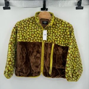 Ugg Womenโs XL Marlene Jacket Faux Forโ Green Brown Pullover Jacket NWT